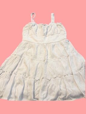 Trixxi ~Square-Neck ~Mini Dress ~Three Tier Waist ~White w/Nice, Flowy, Movement